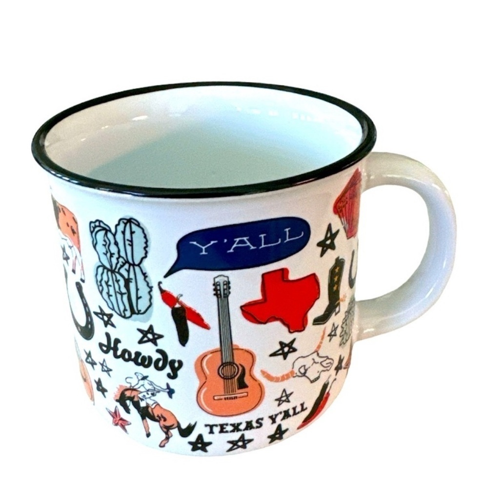 HEB Destination Holiday Texas Icons Multi Color Coffee Mug Cup New With Tags